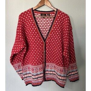 Jenny Buchanan Cardigan Large Wool Angora Holiday Nordic Fair Isle Sweater